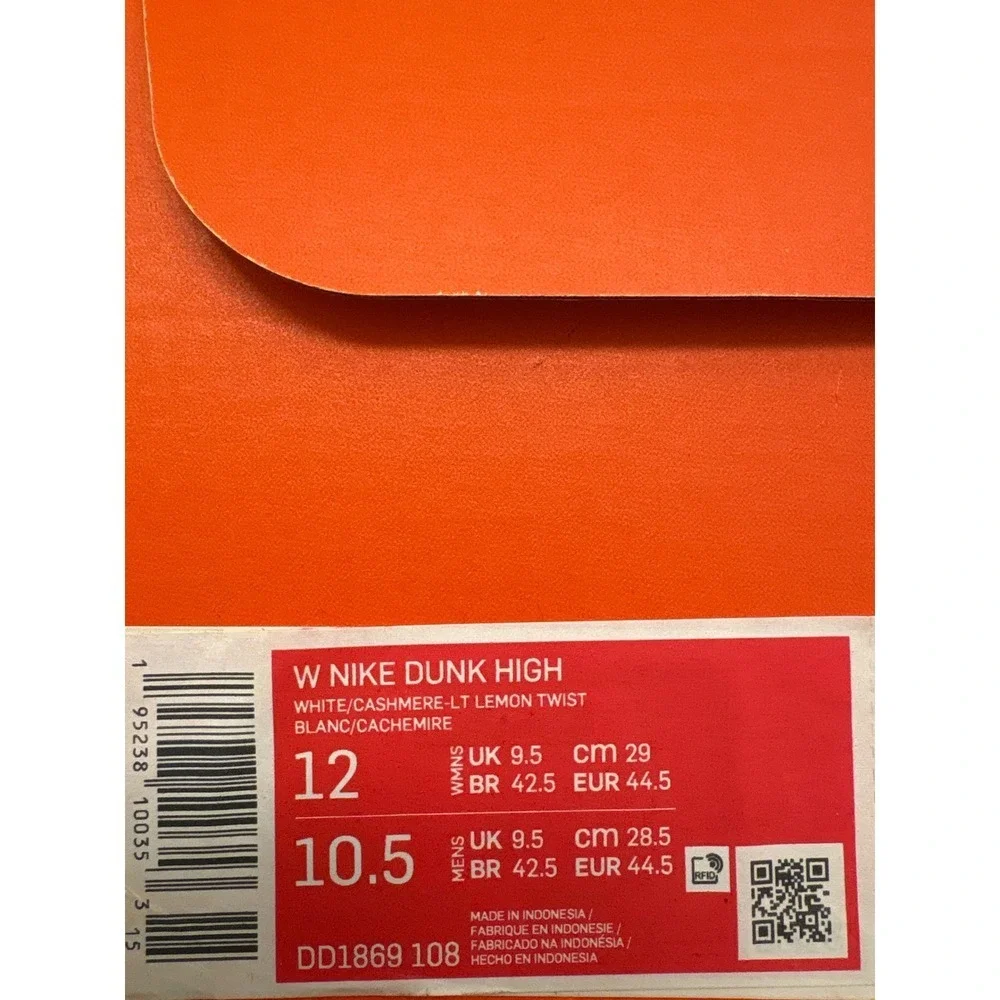 New Nike Dunk High White Cashmere Lemon Twist Mens DD1869 108 Size 10.5